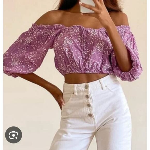 NEW Faithfull The Brand Des Amis Crop Top Floral SIZE 10 Purple - Picture 2 of 9